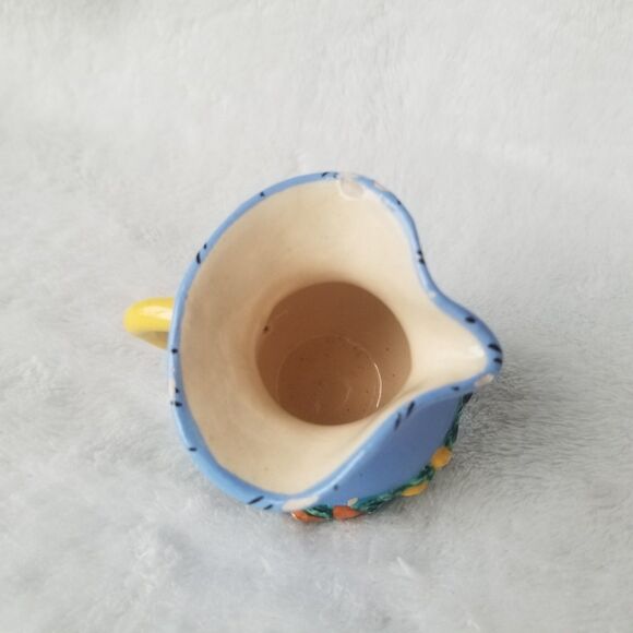 Vintage Italian Cream Pitcher and Mini Bowl Floral 3D Ornament Hand Painted - Picture 5 of 10